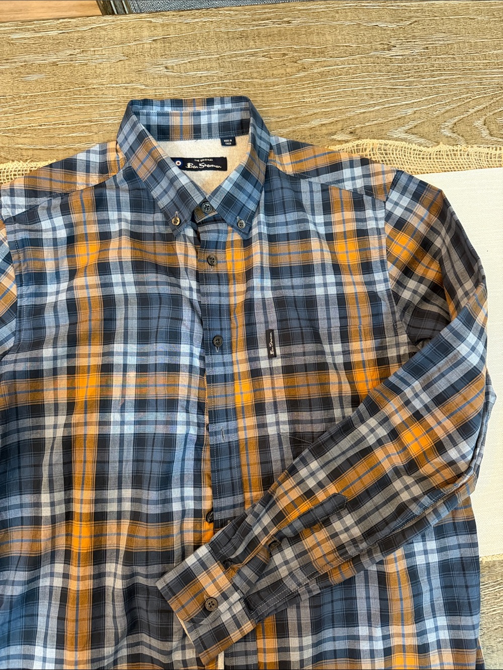 Ben Sherman Blue and Orange Plaid Button-Down Shirt